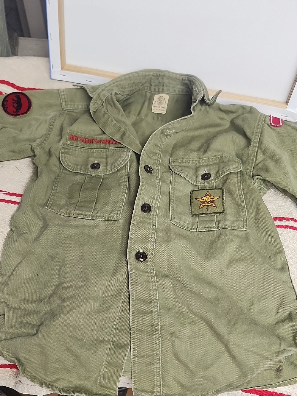 Olive Green Boy Scout Shirt with Patch Detail North Dakota